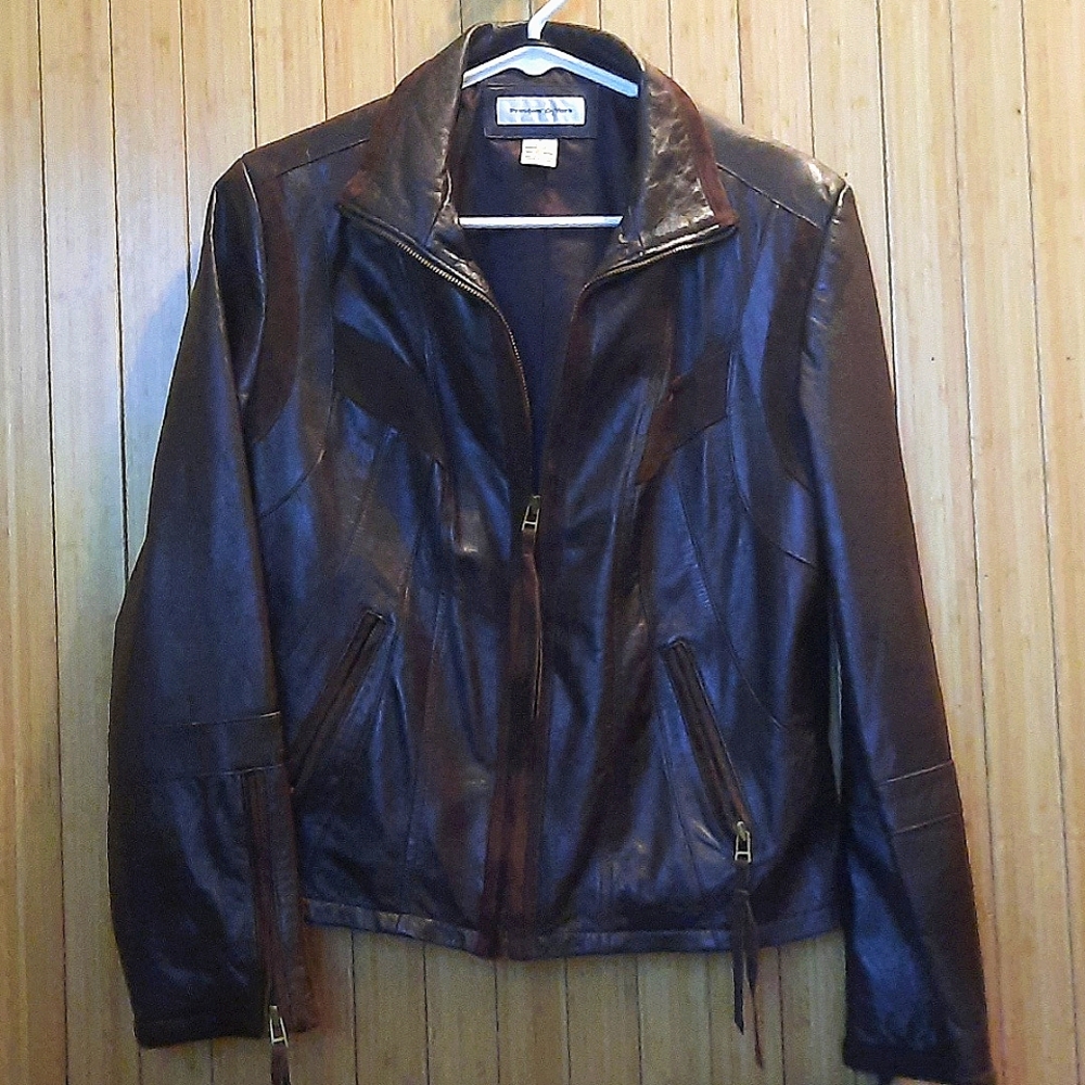 Preston&York Genuine Lamb Skin Shell Leather Jacket with Genuine Goat Skin Trim